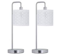 First Choice Lighting Set Of 2 Chrome Arched Table Lamps With White Laser Cut Shades