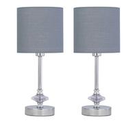 First Choice Lighting Set of 2 Chrome Jewelled Table Lamp with Grey Cotton Shades in Silver First Choice Lighting Silver