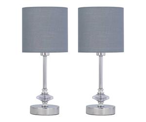 First Choice Lighting Set of 2 Chrome Jewelled Table Lamp with Grey Cotton Shades in Silver First Choice Lighting Silver