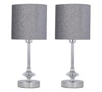 Set of 2 Chrome Jewelled Table Lamp with Silver Glitter Shades