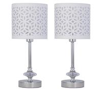 Set of 2 Chrome Jewelled Table Lamps with White Cut Out Shades First Choice Lighting Silver One Size