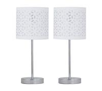 firstchoicelighting Set of 2 Polished Chrome Table Lamps or Bedside Lights, Modern, White Cut Out Shade, Height 35cm, LED Compatible