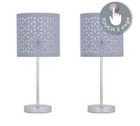 First Choice Lighting Set Of 2 Chrome Touch Operated Table Lamps With Grey Cut Out Shades