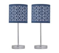 firstchoicelighting Set of 2 Chrome Touch Operated Table Lamps or Bedside Lights, Modern Design, Navy Blue Cut Out Shades, Height 35cm, LED Compatible
