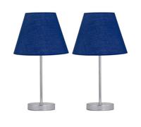 Set of 2 Chrome Touch Operated Table Lamps with Navy Blue Shades