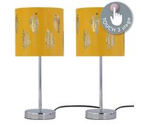 First Choice Lighting Set Of 2 Chrome Touch Operated Table Lamps With Ochre Mustard Fern Shades