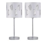 First Choice Lighting Set Of 2 Chrome Touch Operated Table Lamps With White Fern Shades