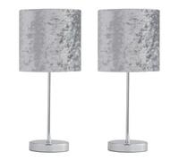 firstchoicelighting Set of 2 Chrome Touch Operated Table Lamps or Bedside Lights, Modern Design, Grey Crushed Velvet Shades, Height 35cm, LED Compatible