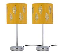 First Choice Lighting Set Of 2 Chrome Touch Operated Table Lamps With Ochre Mustard Fern Shades