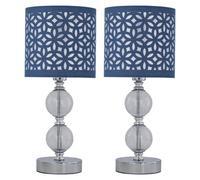 First Choice Lighting Set Of 2 Chrome Two Ball Table Lamps With Navy Blue Cut Out Shades