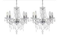 firstchoicelighting Set of 2 Clear and Chrome Marie Therese - 5 Light Ceiling Pendant Chandelier