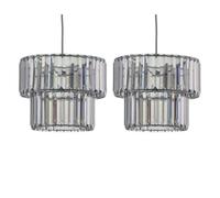 firstchoicelighting Set of 2 Modern Smoke Acrylic Crystal Two Tier Easy Fit Ceiling Light Shades, Pendant Lightshade, Diameter 25cm