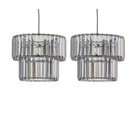 firstchoicelighting Set of 2 Modern Smoke Acrylic Crystal Two Tier Easy Fit Ceiling Light Shades, Pendant Lightshade, Diameter 25cm