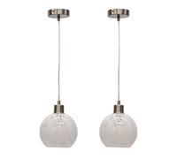 firstchoicelighting Set of 2 Confetti Glass Globe Ceiling Light Pendants with Satin Nickel Details and Clear Cable, Height Adjustable 23-130cm, Kitchen Island Dining Lighting