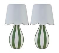 First Choice Lighting Set Of 2 Connie - Green And White Stripe Ceramic Table Lamps