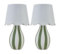 First Choice Lighting Set of 2 Connie - Green & White Stripe Ceramic Table Lamps First Choice Lighting White