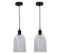 First Choice Lighting Set Of 2 Dallas Black With Clear Domed Glass Pendant Lights