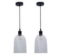 First Choice Lighting Set Of 2 Dallas Black With Clear Domed Glass Pendant Lights