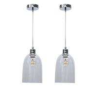 First Choice Lighting Set Of 2 Dallas Chrome With Clear Domed Glass Pendant Lights