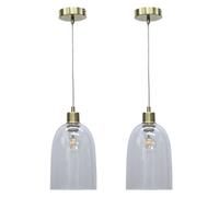 First Choice Lighting Set Of 2 Dallas Satin Brass With Clear Domed Glass Pendant Lights