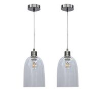 First Choice Lighting Set Of 2 Dallas Satin Nickel With Clear Domed Glass Pendant Lights