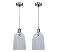 First Choice Lighting Set Of 2 Dallas Satin Nickel With Clear Domed Glass Pendant Lights