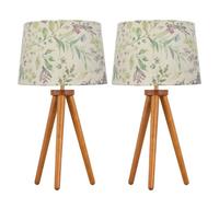 First Choice Lighting Set Of 2 Dark Oak Table Lamp Or Bedside Lights With Floral Shades