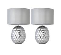 First Choice Lighting Set of 2 Deanna - Smokey Grey Tinted Glass 41cm Table Lamps in Silver First Choice Lighting Silver