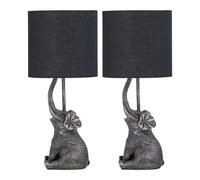 First Choice Lighting Set Of 2 Elephant Black Resin Table Lamps With Black Fabric Shades