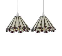 First Choice Lighting Set of 2 Ely - Tiffany Cream & Red Easy Fit Pendant Shades First Choice Lighting Multicolor