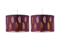 firstchoicelighting Set of 2 Burgundy Pendant Shades, Easy Fit Ceiling Lightshades, Fern Leaf Cut Out Design, Diameter 25cm