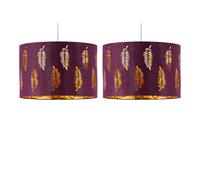 Set of 2 Burgundy Pendant Shades, Easy Fit Ceiling Lightshades, Fern Leaf Cut Out Design, Diameter 30cm