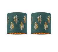 firstchoicelighting Set of 2 Dark Green Table Lamp Shades, Lampshades for Table Lamp or Bedside Light, Fern Leaf Cut Out Design, Diameter 15cm