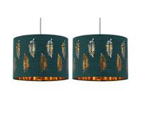 firstchoicelighting Set of 2 Dark Green Pendant Shades, Easy Fit Ceiling Lightshades, Fern Leaf Cut Out Design, Diameter 30cm
