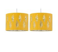 firstchoicelighting Set of 2 Ochre Yellow Pendant Shades, Easy Fit Ceiling Lightshades, Fern Leaf Cut Out Design, Diameter 30cm