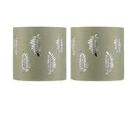 firstchoicelighting Set of 2 Sage Green Table Lamp Shades, Lampshades for Table Lamp or Bedside Light, Fern Leaf Cut Out Design, Diameter 15cm