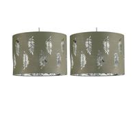 firstchoicelighting Set of 2 Sage Green Pendant Shades, Easy Fit Ceiling Lightshades, Fern Leaf Cut Out Design, Diameter 30cm