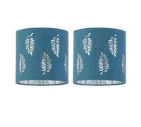 Set of 2 Teal Table Lamp Shades, Lampshades for or Bedside Light, Fern Leaf Cut Out Design, Diameter 15cm