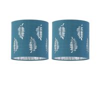 Set of 2 Teal Table Lamp Shades, Lampshades for Table Lamp or Bedside Light, Fern Leaf Cut Out Design, Diameter 15cm