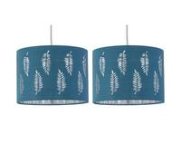 firstchoicelighting Set of 2 Teal Pendant Shades, Easy Fit Ceiling Lightshades, Fern Leaf Cut Out Design, Diameter 25cm