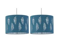firstchoicelighting Set of 2 Teal Pendant Shades, Easy Fit Ceiling Lightshades, Fern Leaf Cut Out Design, Diameter 25cm