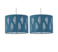 firstchoicelighting Set of 2 Teal Pendant Shades, Easy Fit Ceiling Lightshades, Fern Leaf Cut Out Design, Diameter 30cm