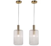 First Choice Lighting Set of 2 Fluted Glass Design Pendant Fitting Finished with Clear Glass & Bronze Effect Colour in Gold First Choice Lighting Gold