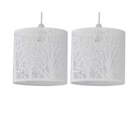 First Choice Lighting Set of 2 Forest - White Cut Out Pendant Shades First Choice Lighting White