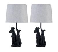 First Choice Lighting Set Of 2 Friends - Two Dog Table Lamps With Oatmeal Linen Shade