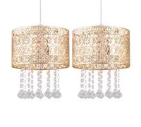 firstchoicelighting Pair of Modern Gold Ceiling Light Shades Morrocan Cut Out Design Lightshade Acrylic Crystal Jewelled Light Easy Fit Shade - No Wiring Required