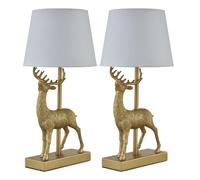 First Choice Lighting Set Of 2 Grace - Gold Stag Table Lamps With White Shades