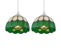 First Choice Lighting Set of 2 Green - Amber Tiffany Easy Fit Pendant Shades First Choice Lighting Multicolor