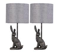 Set of 2 Henrietta - Antique Gold Rabbit Table Lamps With Grey Linen Shade First Choice Lighting Gold One Size