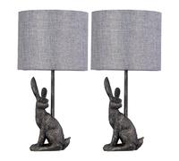 First Choice Lighting Set of 2 Henrietta - Antique Gold Rabbit Table Lamps With Grey Linen Shade First Choice Lighting Gold